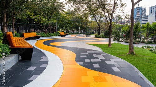 Vibrant Pathway in Urban Park with Engaging Design