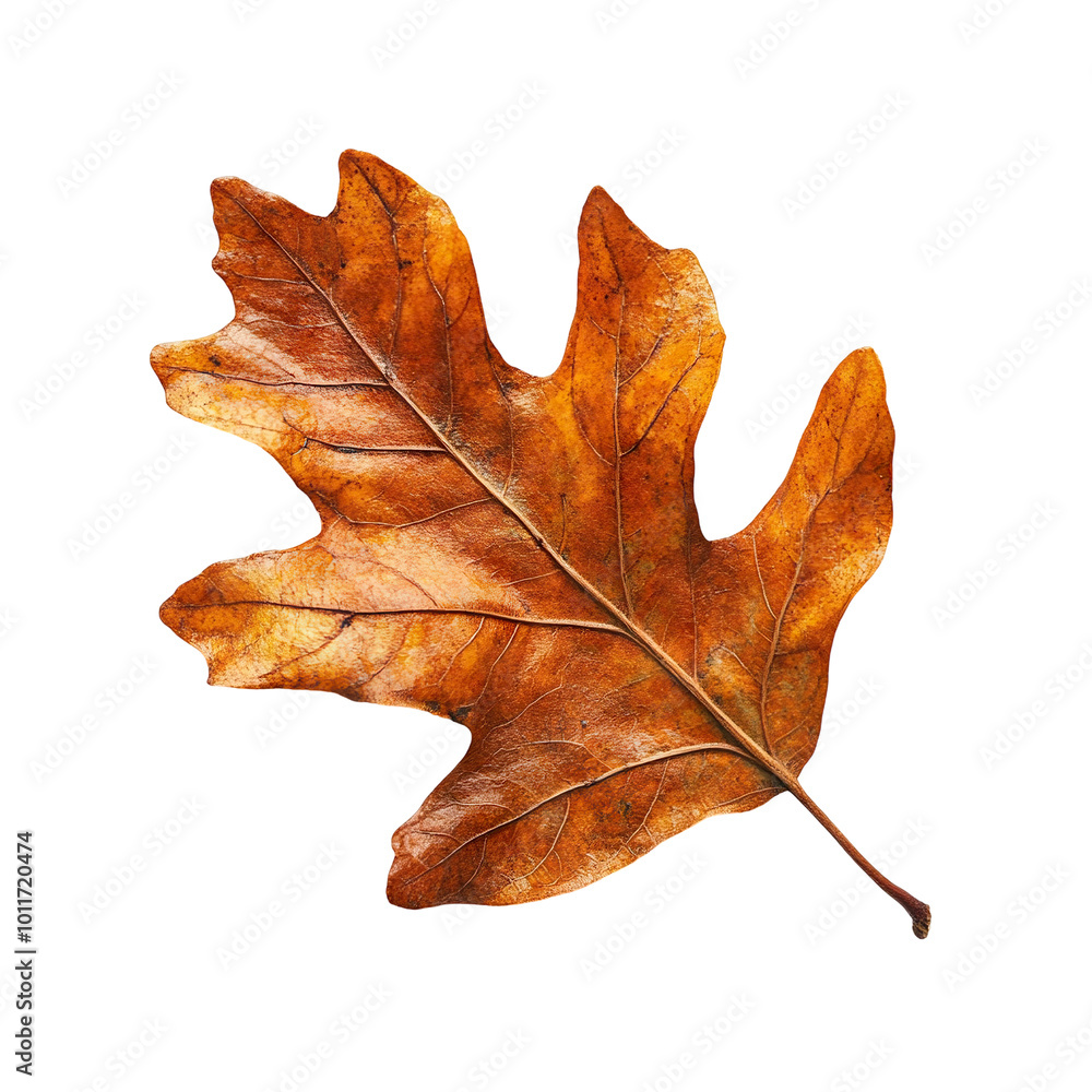 Fototapeta premium Brown dry oak leaf, isolated on transparent cutout background