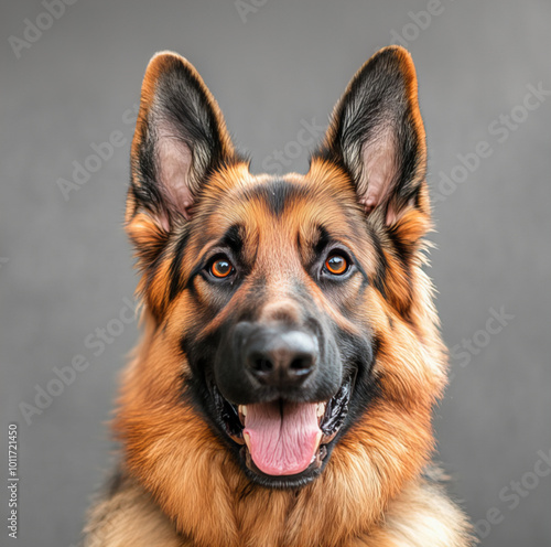 German Shepherd Portrait: Majestic & Friendly Canine Close-Up  photo