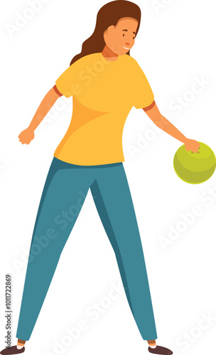 Young woman is throwing a bowling ball, concentrating on her aim to knock down the pins