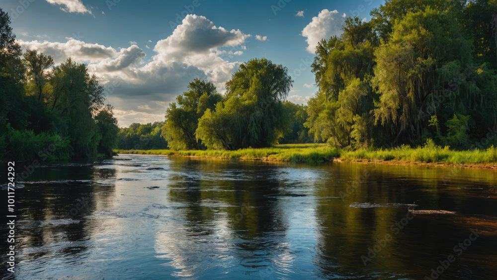 Obraz premium landscape with river and trees