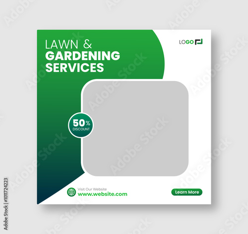 Lawn and gardening or landscaping service social media post and web banner template
