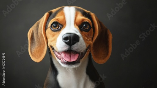 Beagle Puppy Portrait: A captivating close-up of a beagle puppy with big, expressive eyes, a playful smile, and a sweet, innocent look.