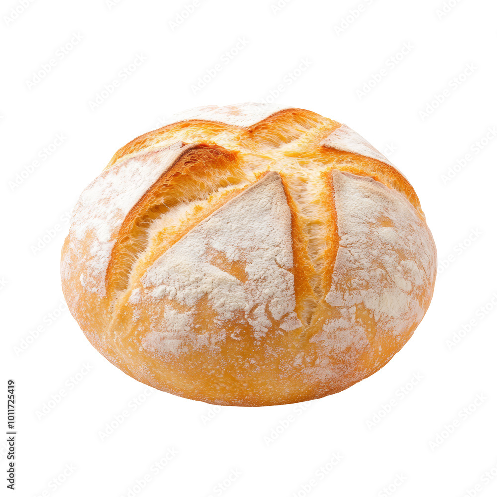 Freshly baked round bread with a golden crust, isolated on transparent background. Freshly baked round bread with a golden crust, isolated on transparent background.