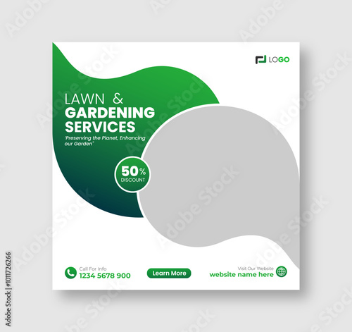 Lawn and gardening or landscaping service social media post and web banner template