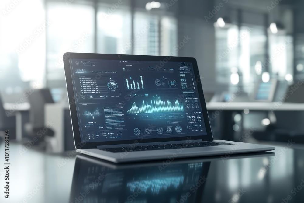 Modern Laptop Displaying Cloud Computing Interface Modern Laptop Displaying Cloud Computing Interface