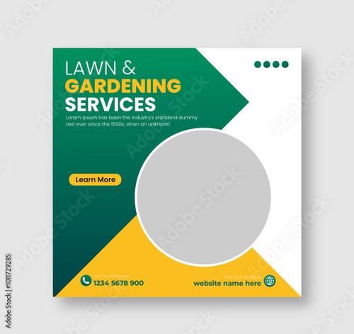 Lawn or gardening services social media post, square flyer design template