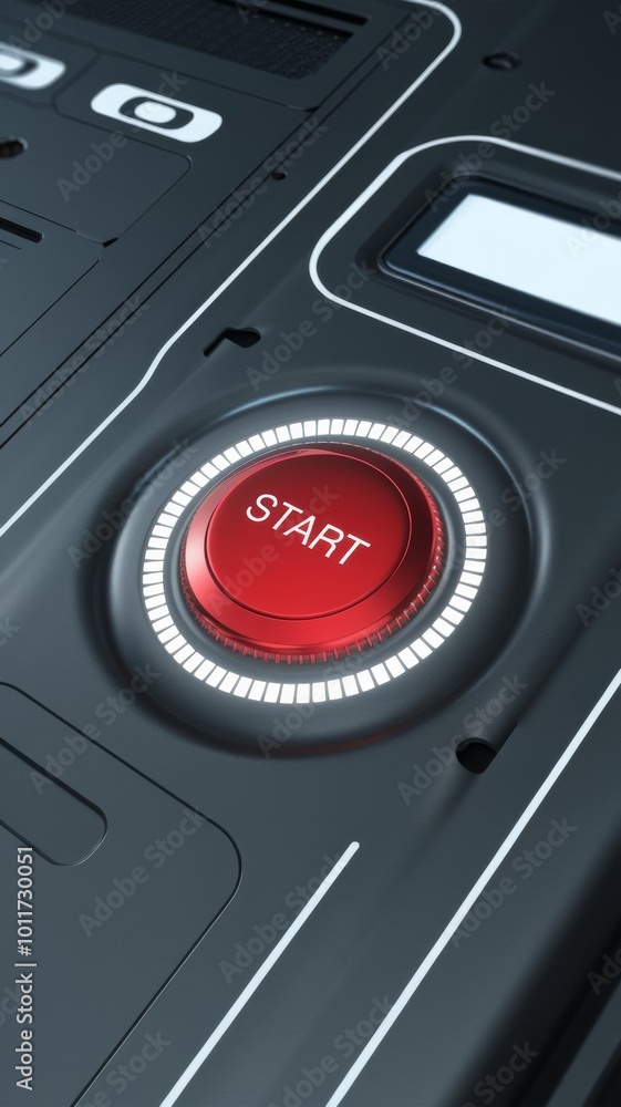 Red start and stop button luminous in the dark background. Red start and stop button luminous in the dark background.