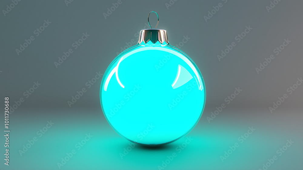 A vividly glowing turquoise glass bauble on a neutral background, highlighting its smooth texture and captivating luminosity that evokes modern festive charm. A vividly glowing turquoise glass bauble on a neutral background, highlighting its smooth texture and captivating luminosity that evokes modern festive charm.