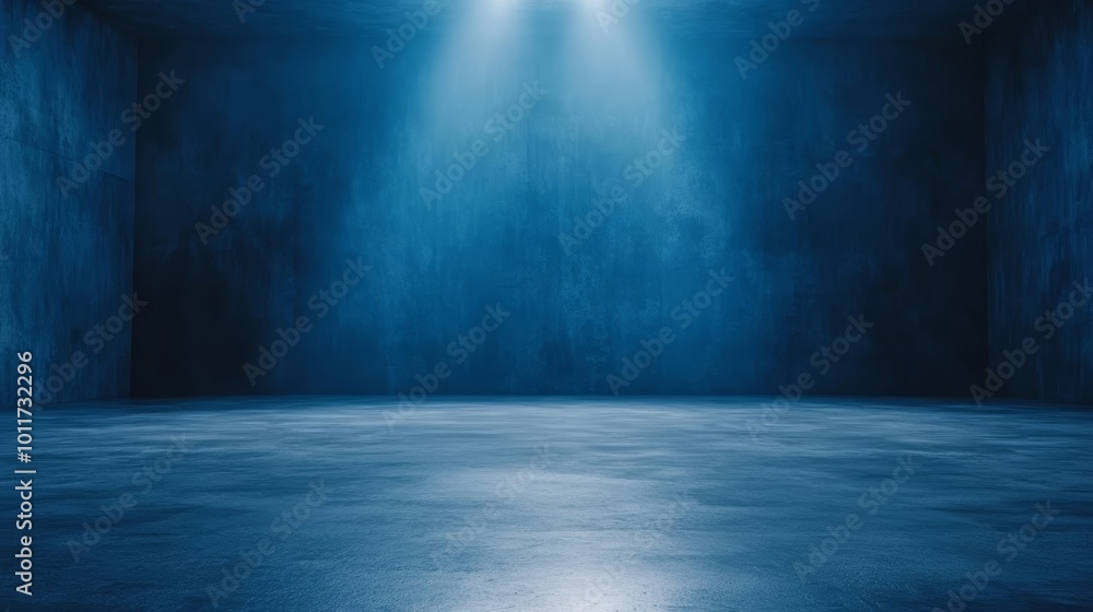 Blue Concrete Room With Spotlights And Empty Floor Blue Concrete Room With Spotlights And Empty Floor
