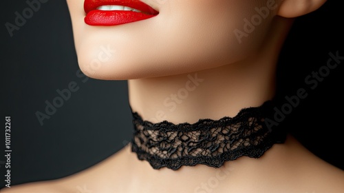 Elegant Close-Up of a Woman's Neck with Black Lace Choker