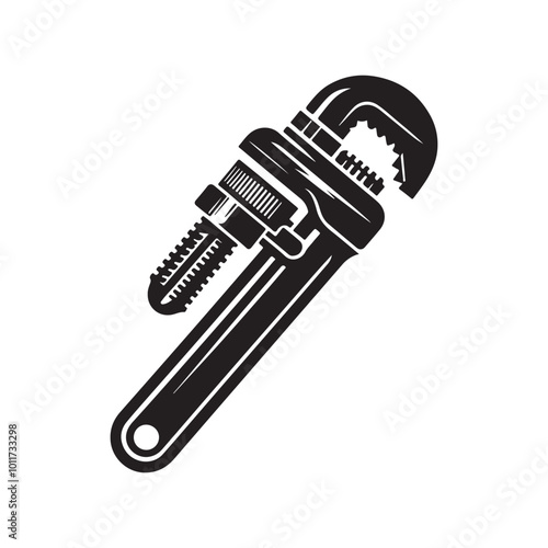 pipe wrench silhouette vector illustration on white background