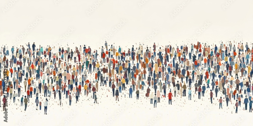 Naklejka premium A large crowd of people on a white background simple design, flat colors Generative AI