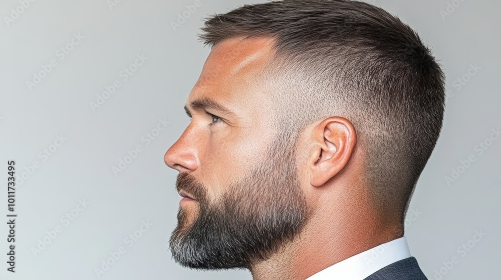 Handsome Man Profile Portrait with Beard and Short Haircut Handsome Man Profile Portrait with Beard and Short Haircut