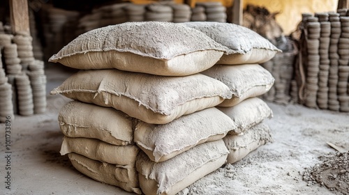 Stack of Cement Bags Construction Material Industrial Building Site