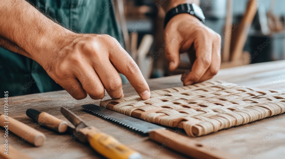Crafting a Wooden Weave with Skilled Hands Crafting a Wooden Weave with Skilled Hands