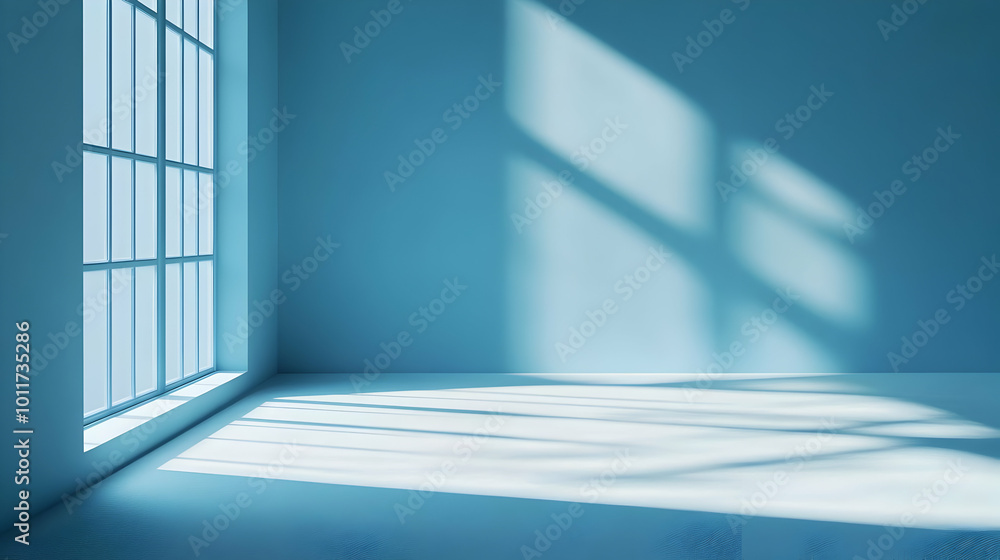 Obraz premium Blue Room with Window and Light Rays Illustration