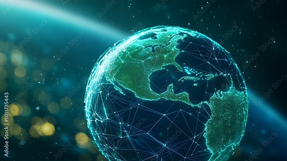 Obraz premium Interconnected Earth Futuristic Global Network of Cables and Geodesic Structures