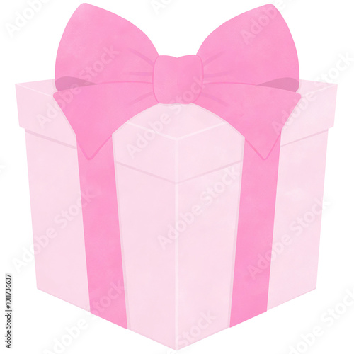 watercolor pink gift box with bow ribbon