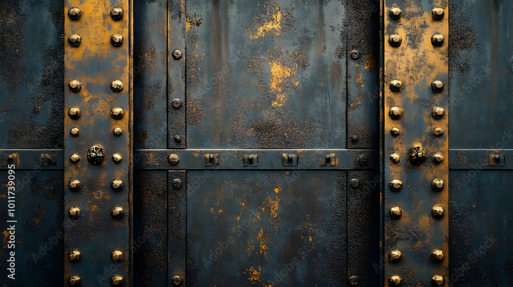 Rustic Metal Texture with Golden Rivets - Background Image Rustic Metal Texture with Golden Rivets - Background Image