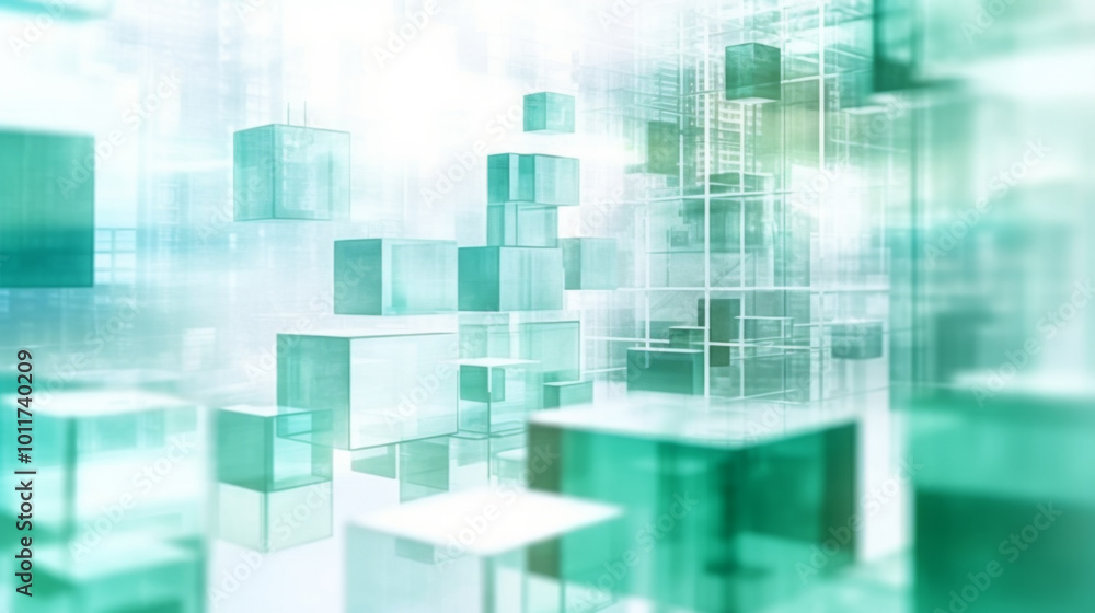 Digital floating green glass cubes in abstract futuristic space, background Digital floating green glass cubes in abstract futuristic space, background