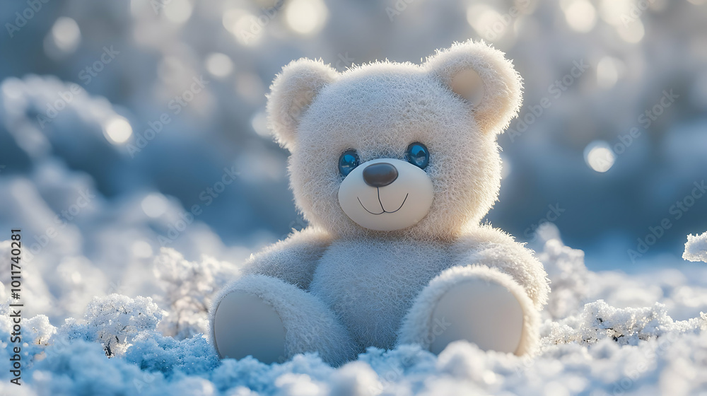 Smiling Plush Teddy Bear in Snowy Winter Scene Illustration Smiling Plush Teddy Bear in Snowy Winter Scene Illustration
