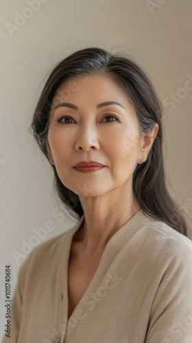 Wallpaper Mural Portrait of middle-aged East Asian woman with neutral expression against plain background Torontodigital.ca