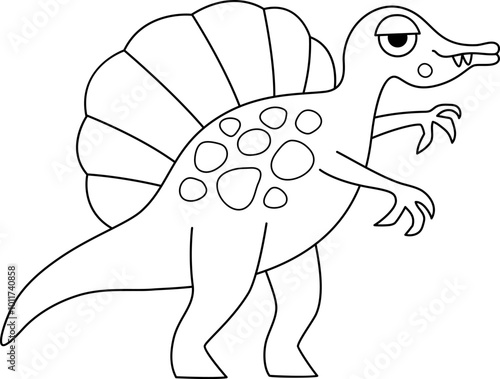 Vector black and white spinosaurus icon. Cute dinosaur line illustration for kids. Funny dino clipart for children isolated on white background. Cartoon prehistoric animal coloring page