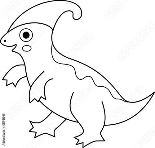Vector black and white parasaurolophus icon. Cute dinosaur line illustration for kids. Funny dino clipart for children isolated on white background. Cartoon prehistoric animal coloring page