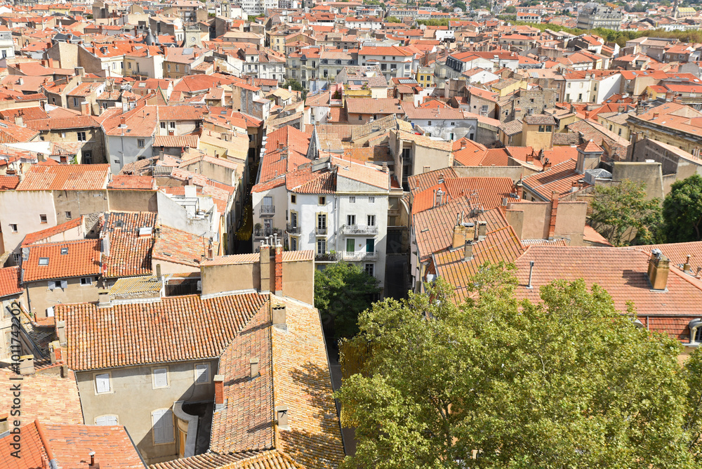 Toits de tuiles et rues étroites à Béziers. France Toits de tuiles et rues étroites à Béziers. France