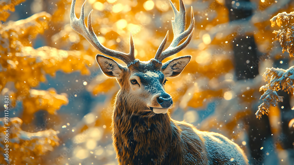 Majestic Deer in Winter Forest Illustration Majestic Deer in Winter Forest Illustration