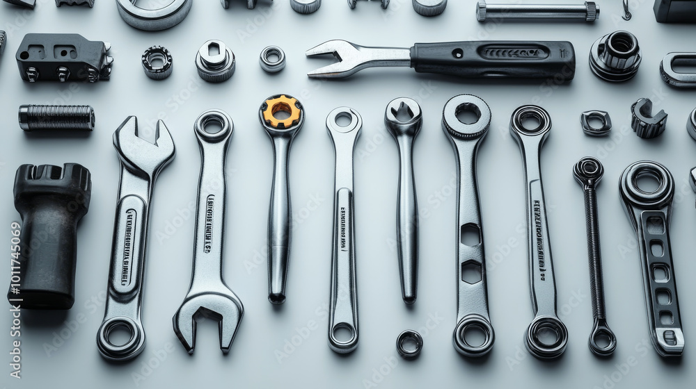 Assortment of shiny metal wrenches. Assortment of shiny metal wrenches.