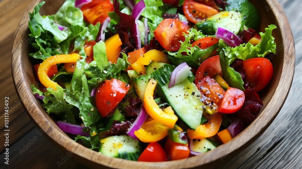 A vibrant and colorful bowl of fresh vegetable salad A vibrant and colorful bowl of fresh vegetable salad