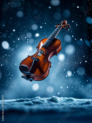 Wallpaper Mural Violin in snow. Violin floats in streams of snowflakes at night Torontodigital.ca