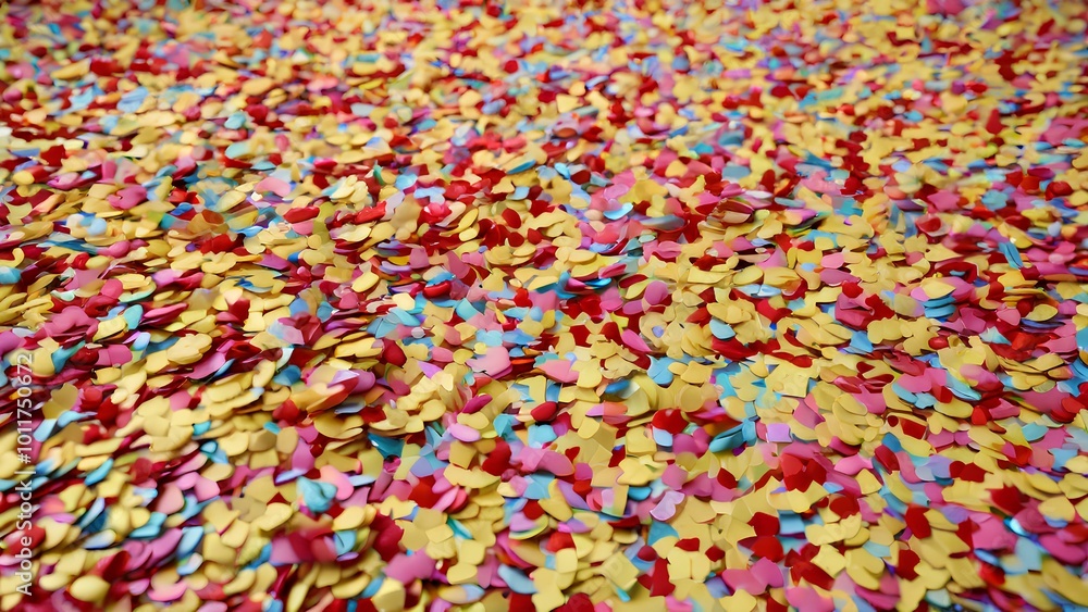 A detailed close-up of colorful wedding confetti scattered across the ground, captured with sharpness and precision in 4k resolution, bringing out the vibrancy of the pieces A detailed close-up of colorful wedding confetti scattered across the ground, captured with sharpness and precision in 4k resolution, bringing out the vibrancy of the pieces