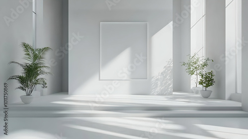 White Room with Plants and Sunlight 3D Illustration