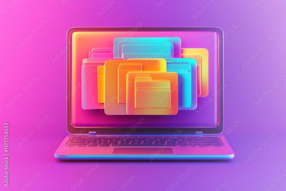 Vibrant Laptop Illustration with Colorful Folders Vibrant Laptop Illustration with Colorful Folders