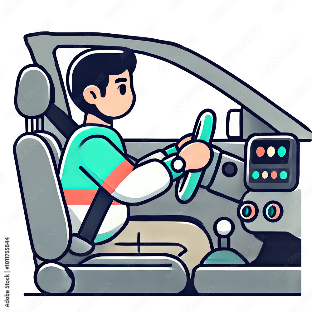 Person Driving Car Icon - Flat Style Illustration on Transparent Background Person Driving Car Icon - Flat Style Illustration on Transparent Background