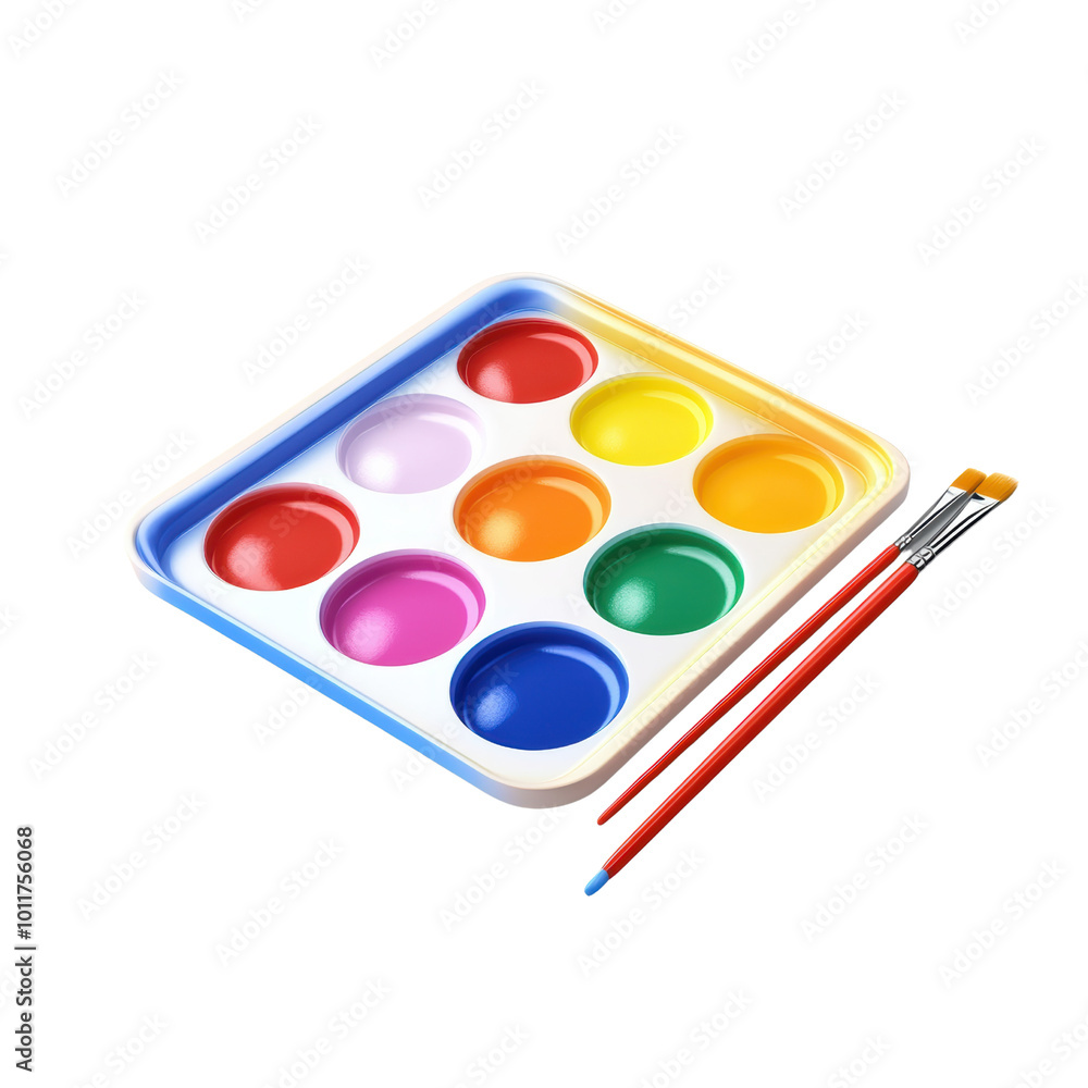 vibrant paint palette with colorful paints and brushes inspires creativity isolated on a white background, transparent background. vibrant paint palette with colorful paints and brushes inspires creativity isolated on a white background, transparent background.