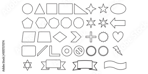 A collection of line black fundamental geometric shapes. 
