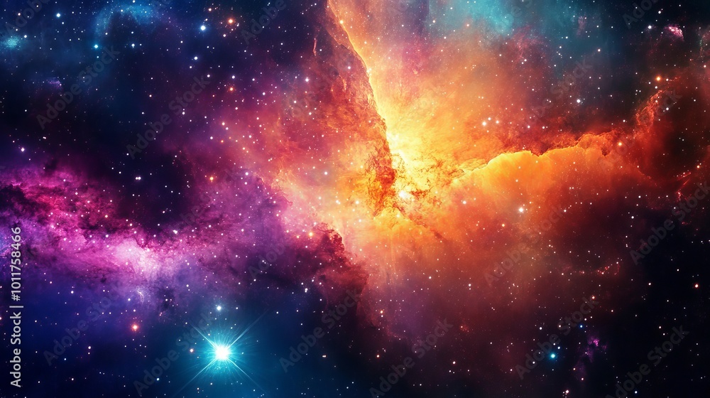A colorful painting of space, showing a galaxy filled with stars. A colorful painting of space, showing a galaxy filled with stars.