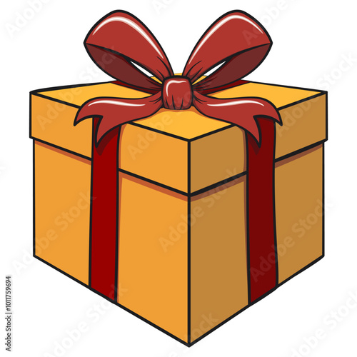 cartoon of gift box gold with a red ribbon isolated vector illustration design, the concept of birthday, Christmas, new year, work of hand drawn