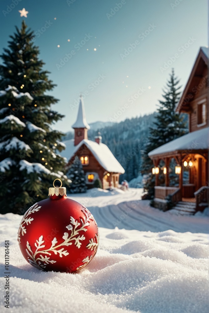 Christmas background with a red ornament on snow holiday decoration christmas background Ultra realistic Photorealistic picturesque scenery Christmas background with a red ornament on snow holiday decoration christmas background Ultra realistic Photorealistic picturesque scenery
