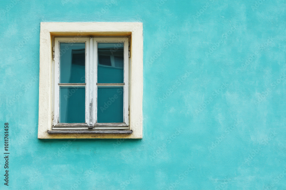 Old wooden window on color wall background Old wooden window on color wall background