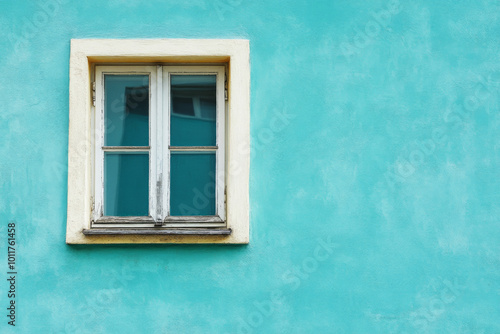 Old wooden window on color wall background