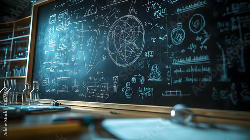 Blackboard Filled with Scientific Diagrams and Equations - Illustration