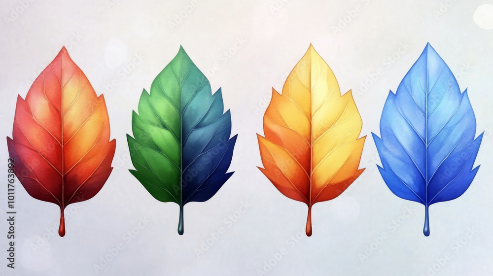 Four colorful leaves on a white background. Four colorful leaves on a white background.