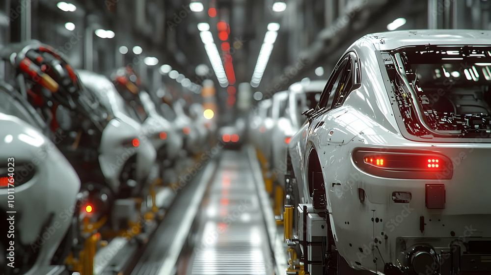 Fototapeta premium Car Manufacturing Assembly Line 3D Illustration