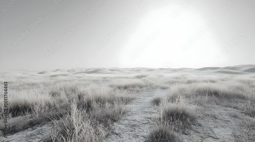 Fototapeta premium Grayscale Field with Sun Illustration