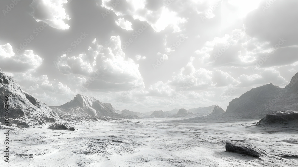 Obraz premium Snowy Mountain Range with Clouds Illustration